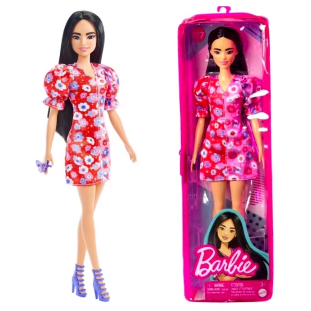 Barbie Fashionistas Doll #177 Floral Dress Long Black Hair NWT NIB
